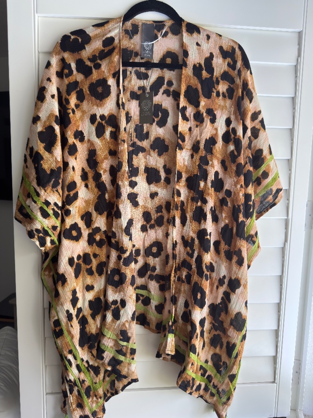 Vince Camuto Leopard Print Open-Front Kimono in Brown/Black/Green